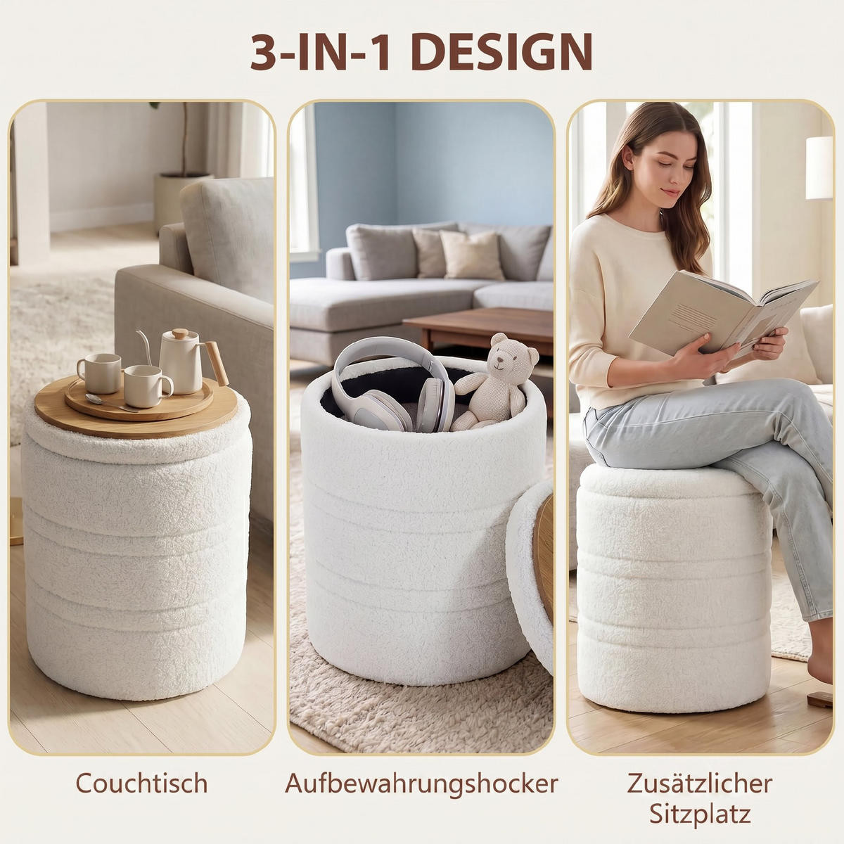 AUFBEWAHRUNGSHOCKER Sherpa (70% Polyester, 30% Acryl) Weiß - Weiß, Kunststoff/Textil (36.5/46.5/36.5cm) - HOMCOM