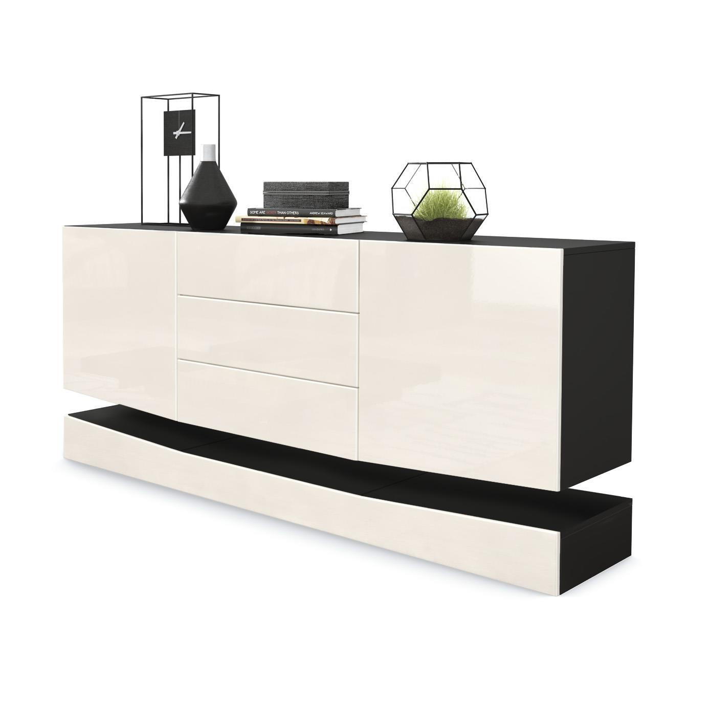 SIDEBOARD City Fronten in Creme Hochglanz - Creme, Holzwerkstoff (178/82/39cm) - Vladon