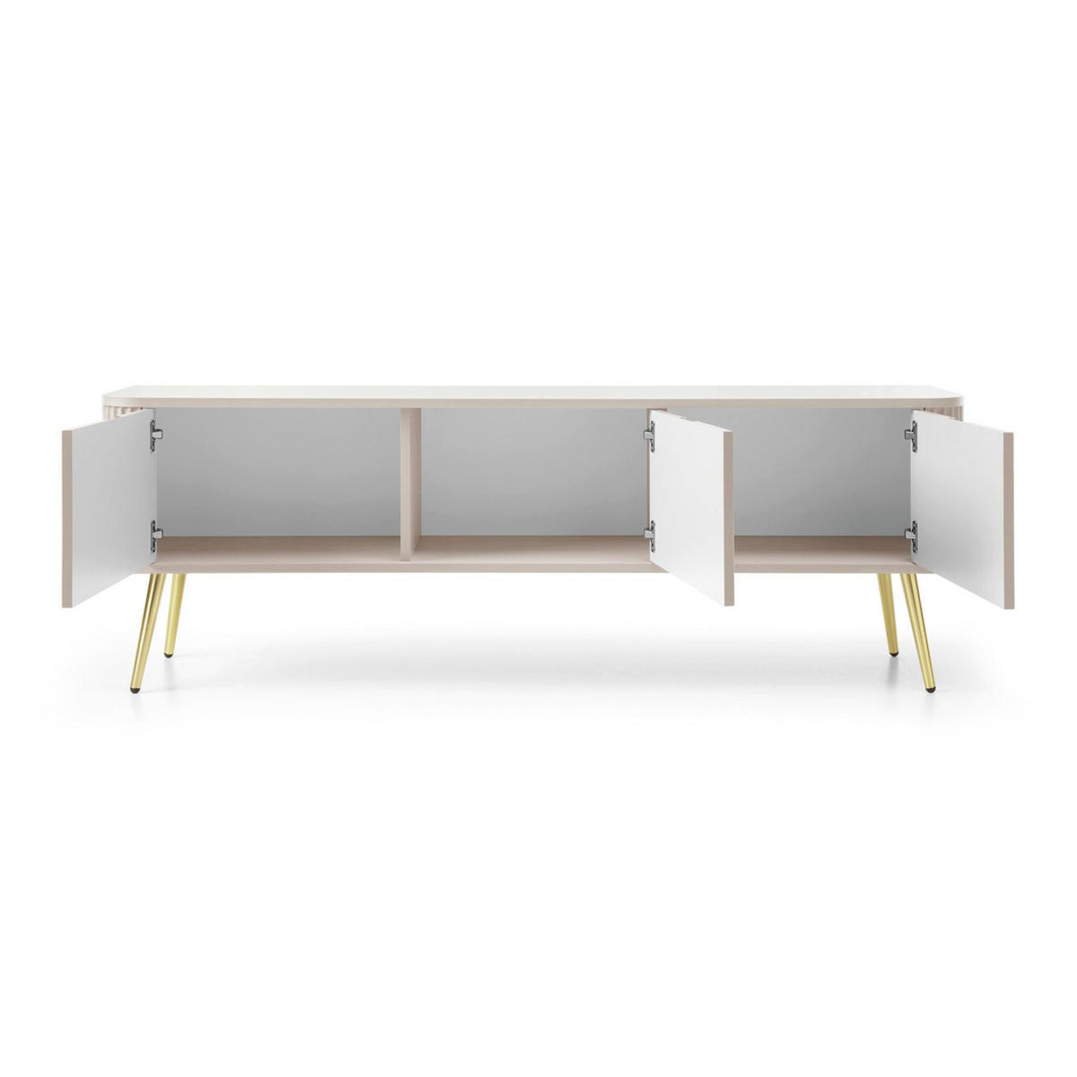 TV stolek Zova šedobéžový se zlatými nohami 168/56/39 cm - zlatá/šedohnědá, kov/kompozitní dřevo (168/56/39cm) - Selsey