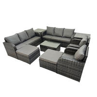 GARTENMÖBEL-SET mit Kissen Polyrattan Dunkelgrau 10-Sitzer - Dunkelgrau/Grau, Glas/Kunststoff - Fimous