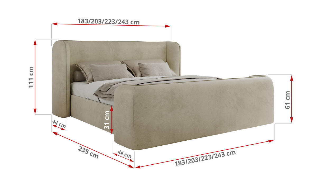 POLSTERBETT EMORA CLASSIC DUO 200/200 - Beige Velvet - Multipocket-Matratze - Beige, Textil (200/200cm) - MKS