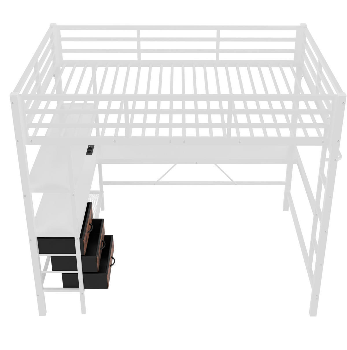HOCHBETT 140/200 cm aus Metall/MDF mit Schreibtisch, LED-Beleuchtung und Stauraum Weiß - Weiß, Metall (140/200cm) - Modenvie