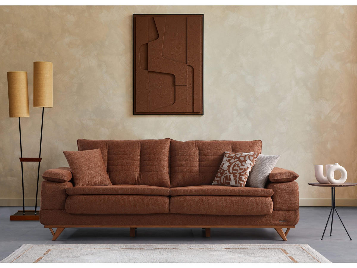 SOFA New Riga 2-Sitzer Mikrofaser Webstoff Braun - Braun, Holz/Textil (180/84/100cm)