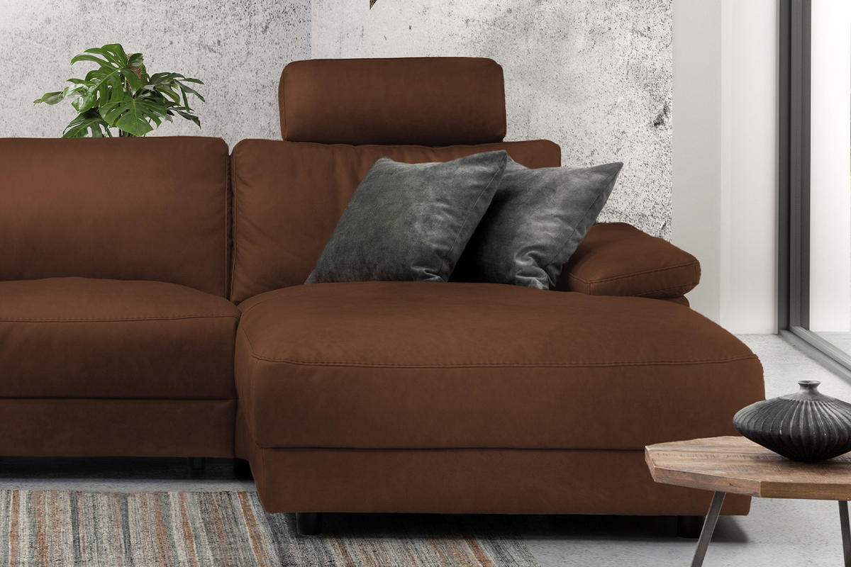 ECKSOFA XL MOTOR. RELAXFUNKTION LOLA Braun Leder - Dunkelbraun/Schwarz, Leder (304/178cm) - KAWOLA