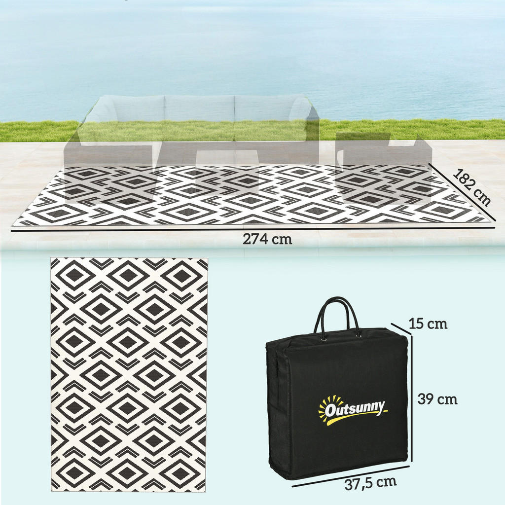 Thumbnail - Outsunny Outdoor-Teppich, Schwarz, Kunststoff, 274x182 cm, Teppiche & Böden, Teppiche, Outdoorteppiche