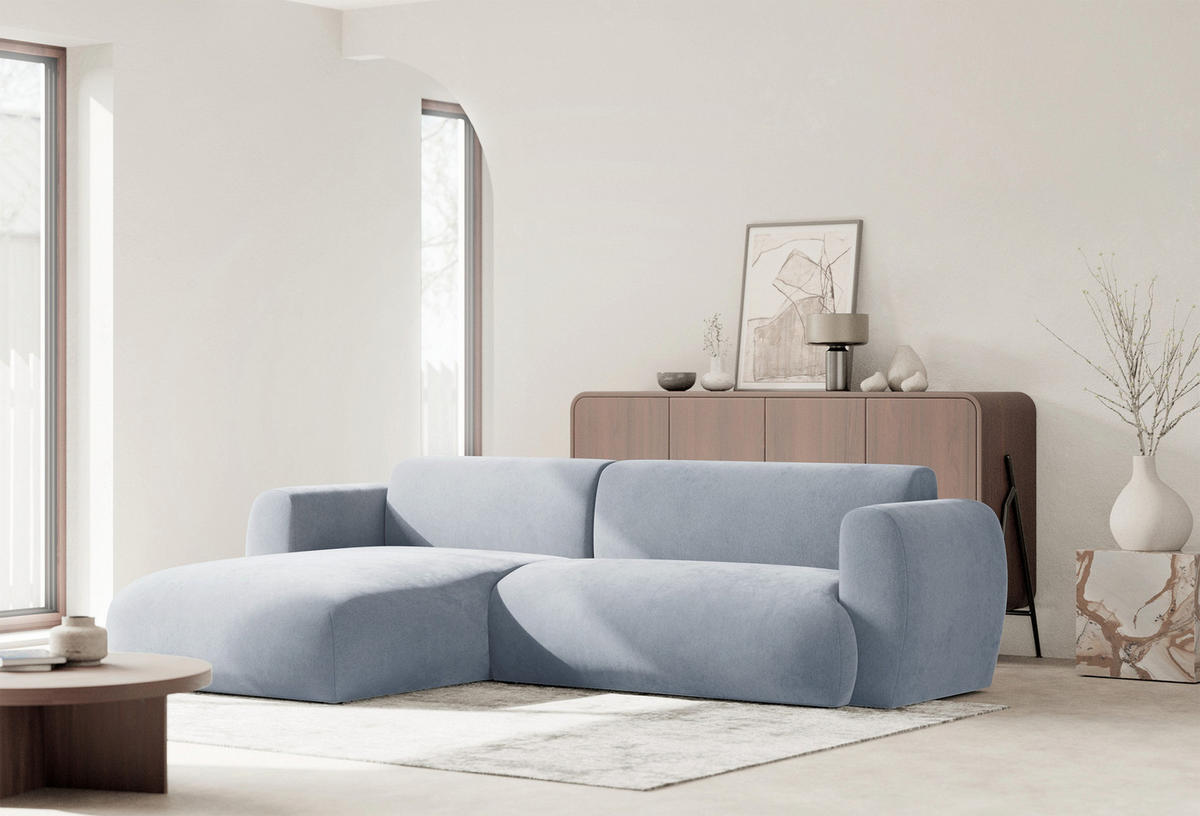 ECKSOFA Emia Hellblau links - Schwarz/Hellblau, Kunststoff/Textil (262/156cm) - Selsey