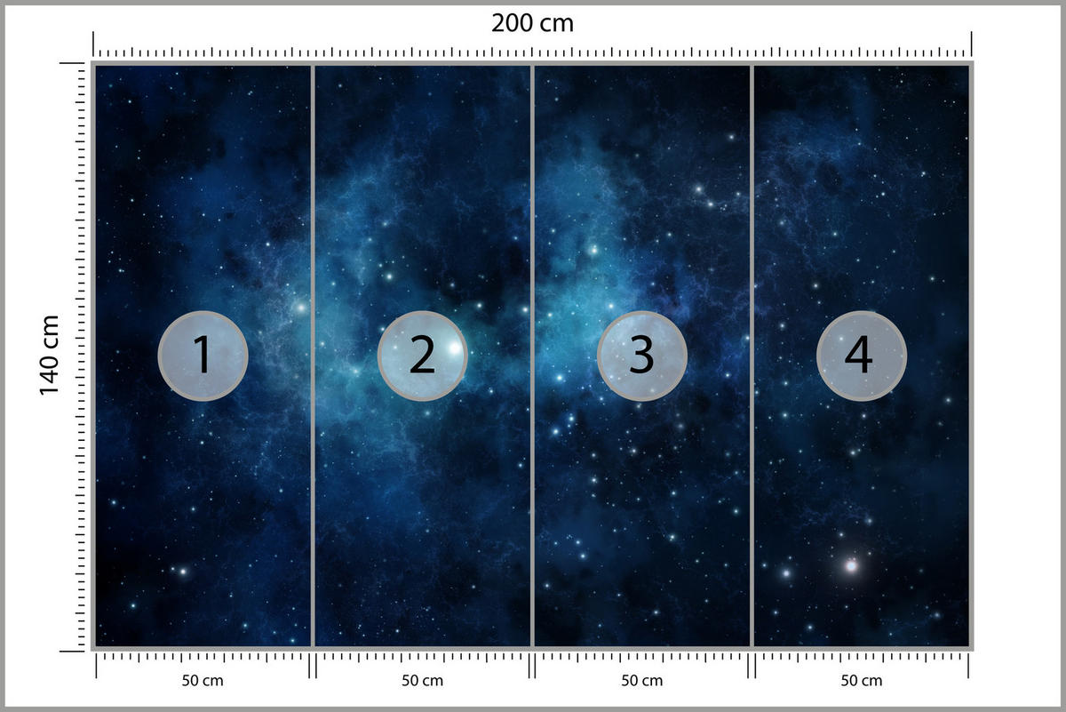 FOTOTAPETE für Wohnzimmer Sternenhimmel Nacht Galaxis 200x140 - Blau/Schwarz, Papier (200/140cm) - Muralo