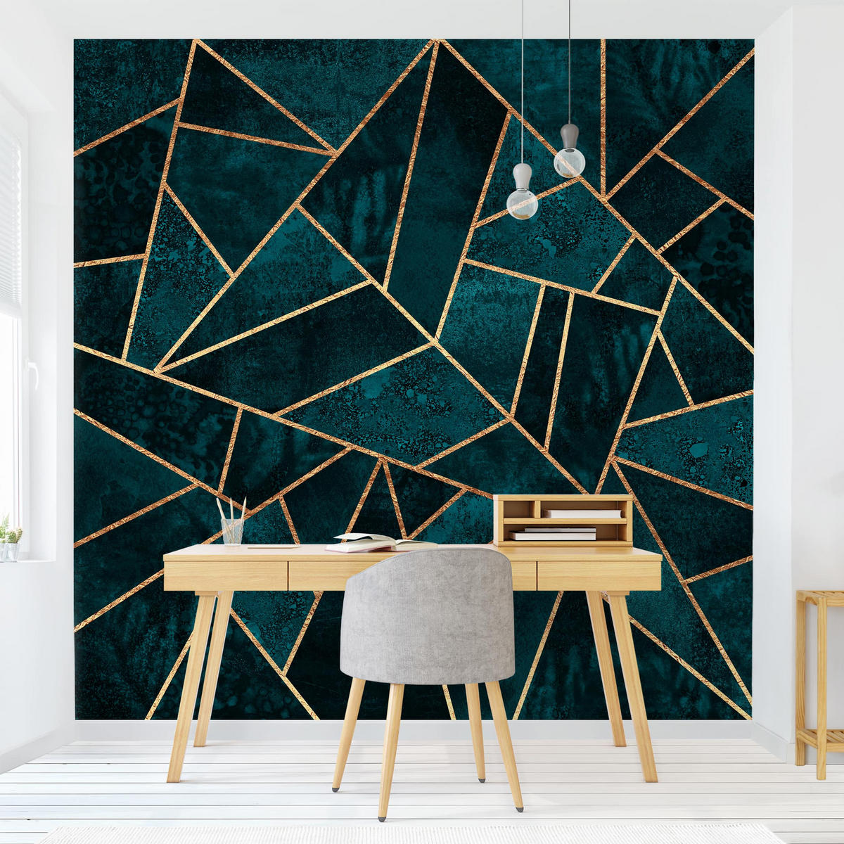 FOTOTAPETE Dunkles Türkis mit Gold 240/240 cm - Türkis, Papier (240/240cm) - Bilderwelten