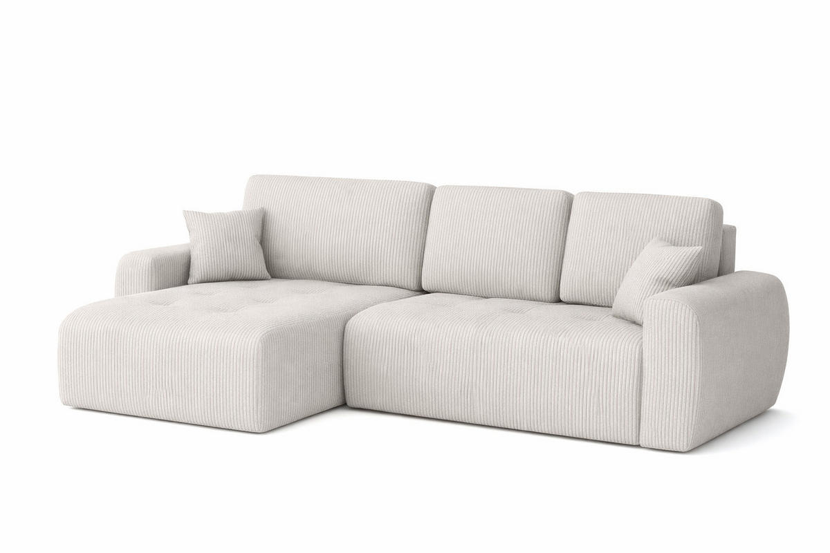 ECKSOFA Mit Schlaffunktion Und Bettkasten L-Form Ivo L, Cordstoff Poso, Beige, Links - Beige, Holz (250/142cm) - Kaiser Möbel