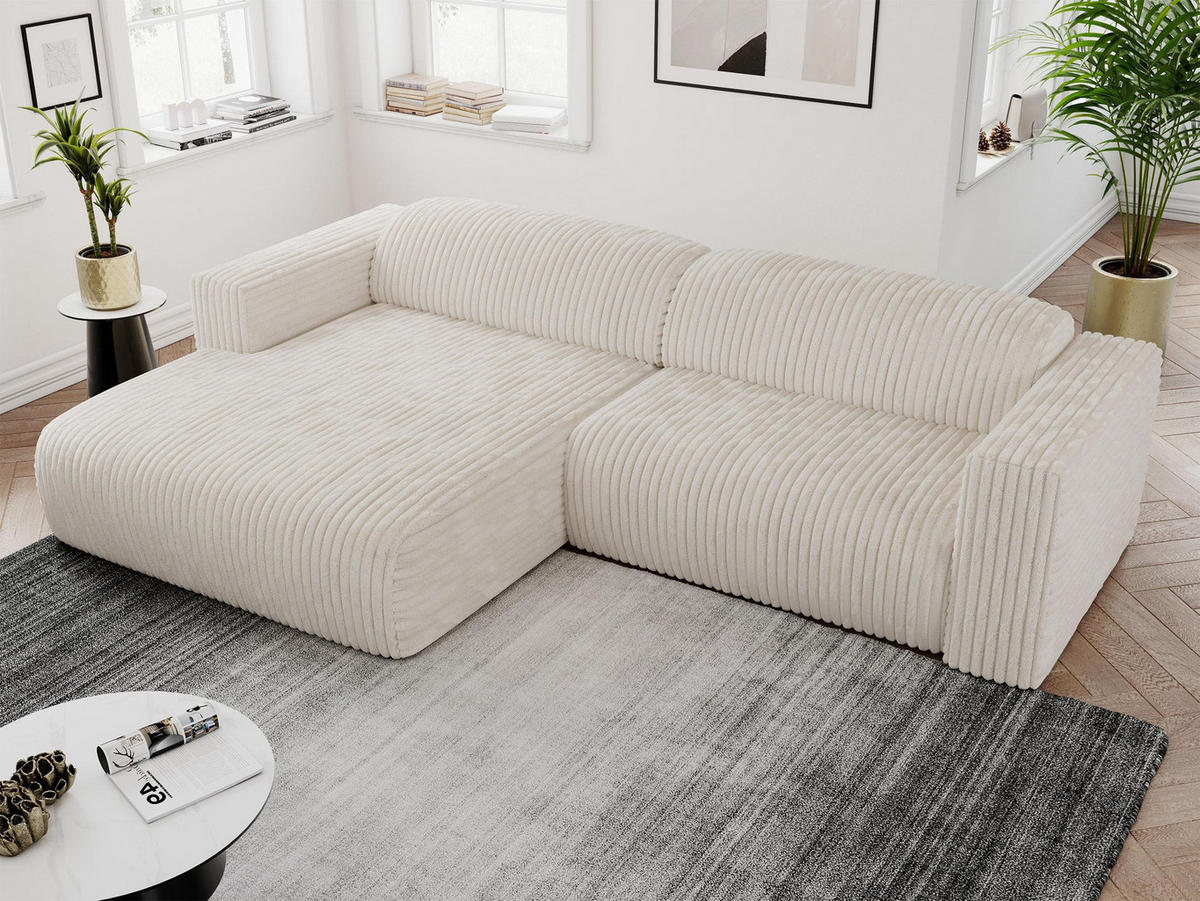 ECKSOFA PASADENA Beige Cord - Links Seite - Beige/Schwarz, Kunststoff/Textil (288/180cm) - MKS