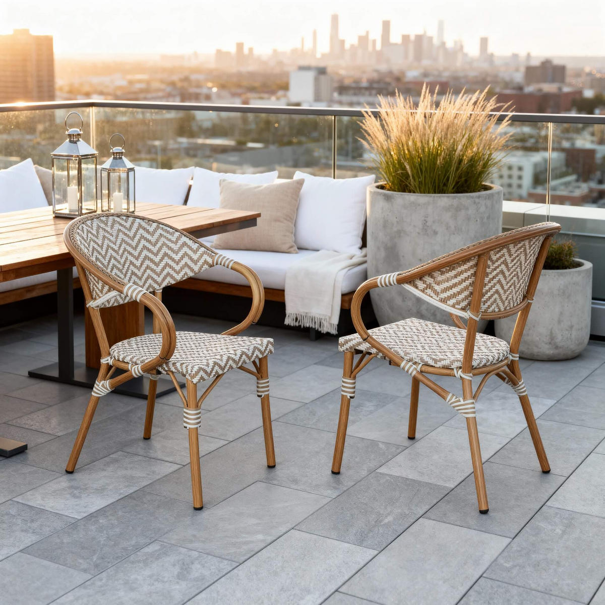 GARTENSTÜHLE Braun Weiß 57/57/84 cm 2er-Set - Braun, Metall (57/84/57cm) - Mobili Rebecca