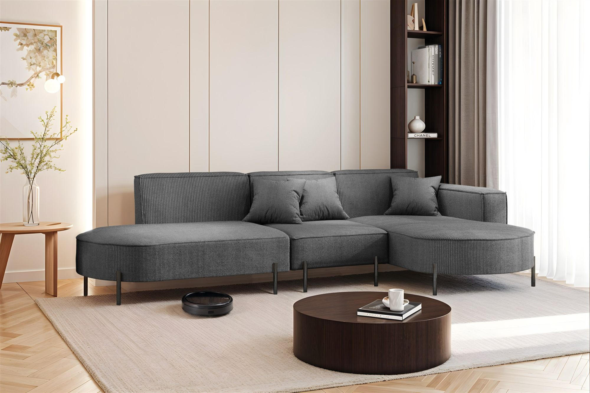 ECKSOFA Valencia - Anthrazit, Holzwerkstoff/Textil (321/165cm) - Fun Möbel