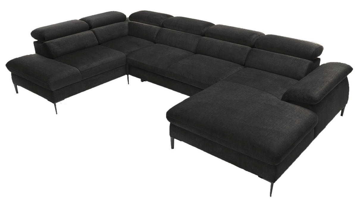 ECKSOFA U-Form 350 cm Amaro M mit Schlaffunktion, Rechts, Schwarz - Schwarz, Holz (353/214cm) - Emporius