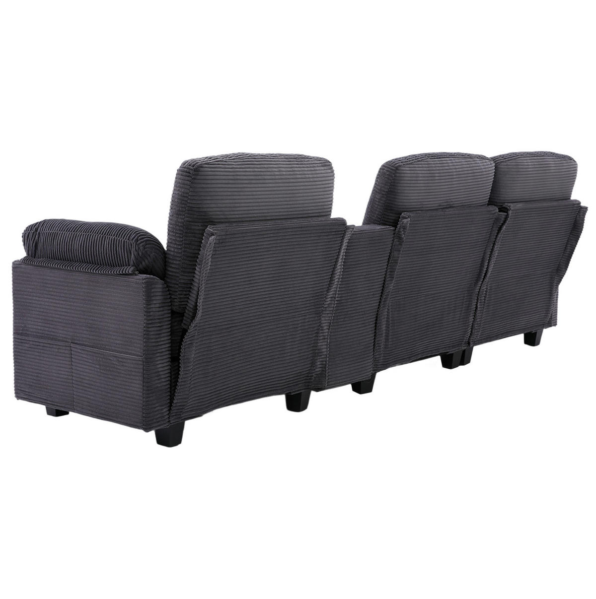 ECKSOFA aus Cord 266x136x82 cm Dunkelgrau mit USB-C-Anschluss, verschiebbarer Mittelkonsole und Stauraumhocker - Dunkelgrau, Textil (136/266cm) - Modfu