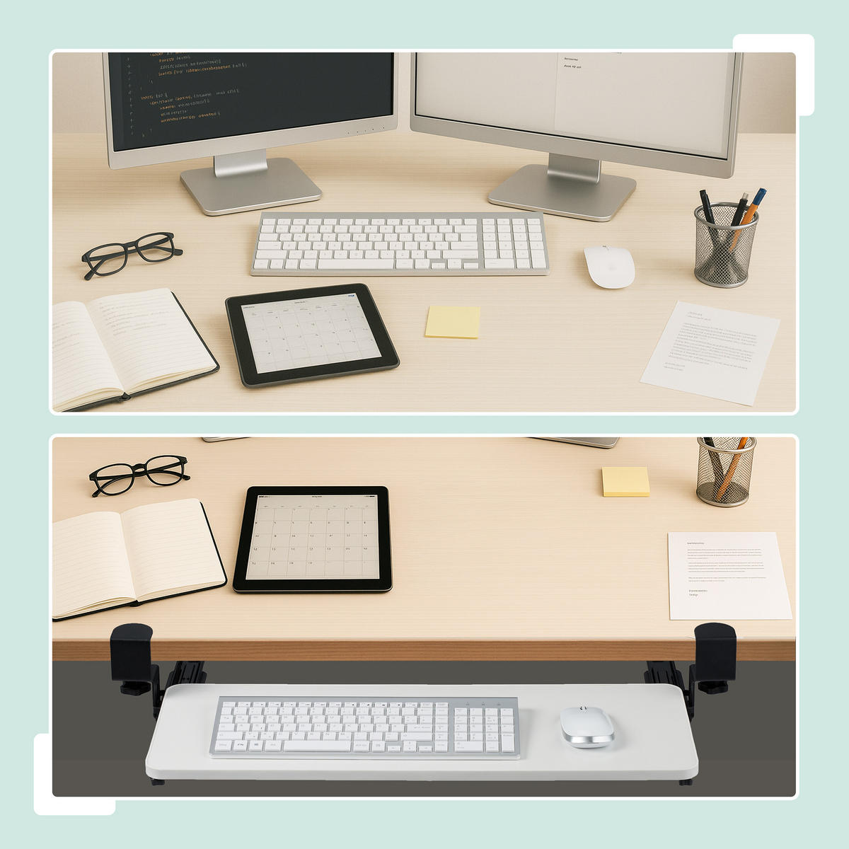 TASTATURABLAGE - Weiß, Holzwerkstoff/Textil (24/78/11cm) - Relaxdays