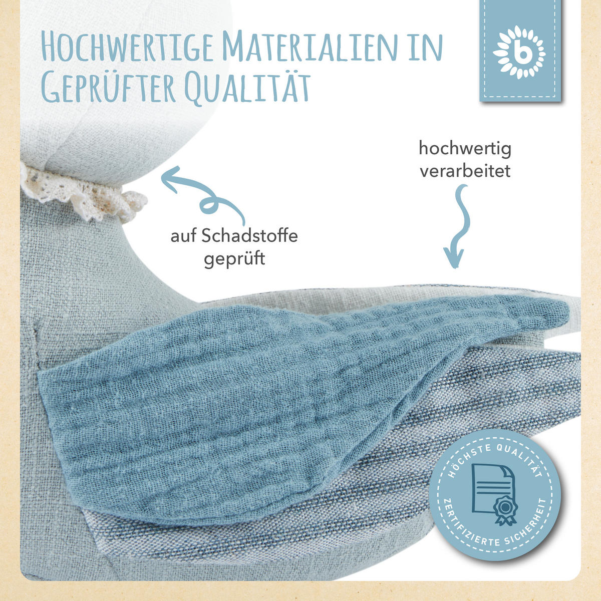 KUSCHELTIER Leinen und Musselin Ente - Blau, Textil (8/20cm) - Bieco Spielwaren