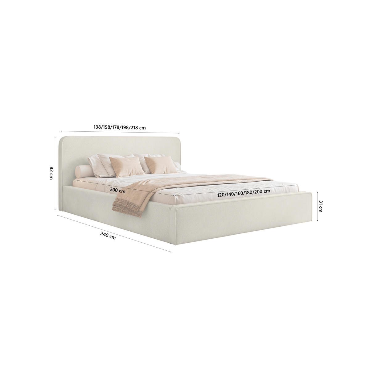 POLSTERBETT Monteli 200x200 cm, Beige - Beige, Textil (200/200cm) - Fedve