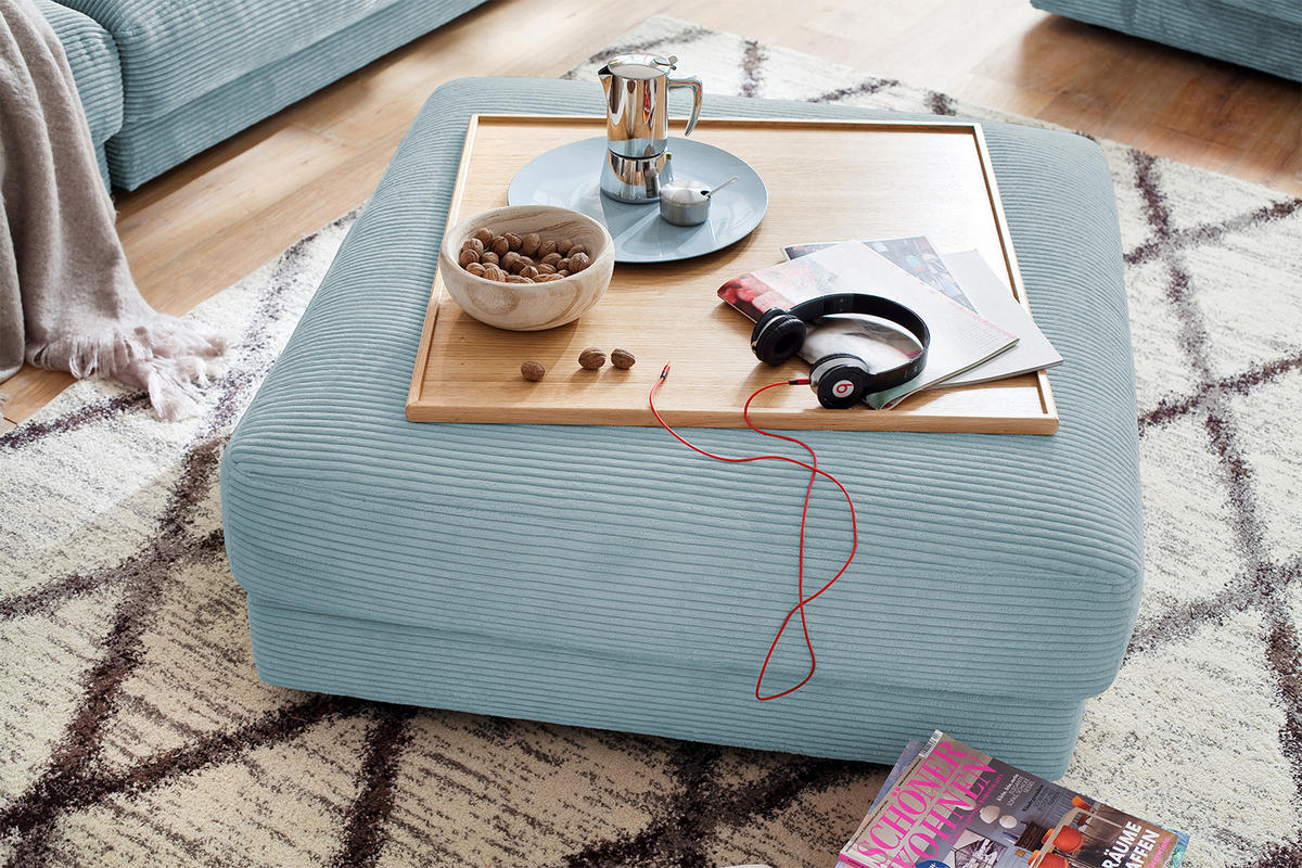 BIG HOCKER MADELINE Hellblau Cord - Hellblau, Textil (120/43/120cm) - KAWOLA