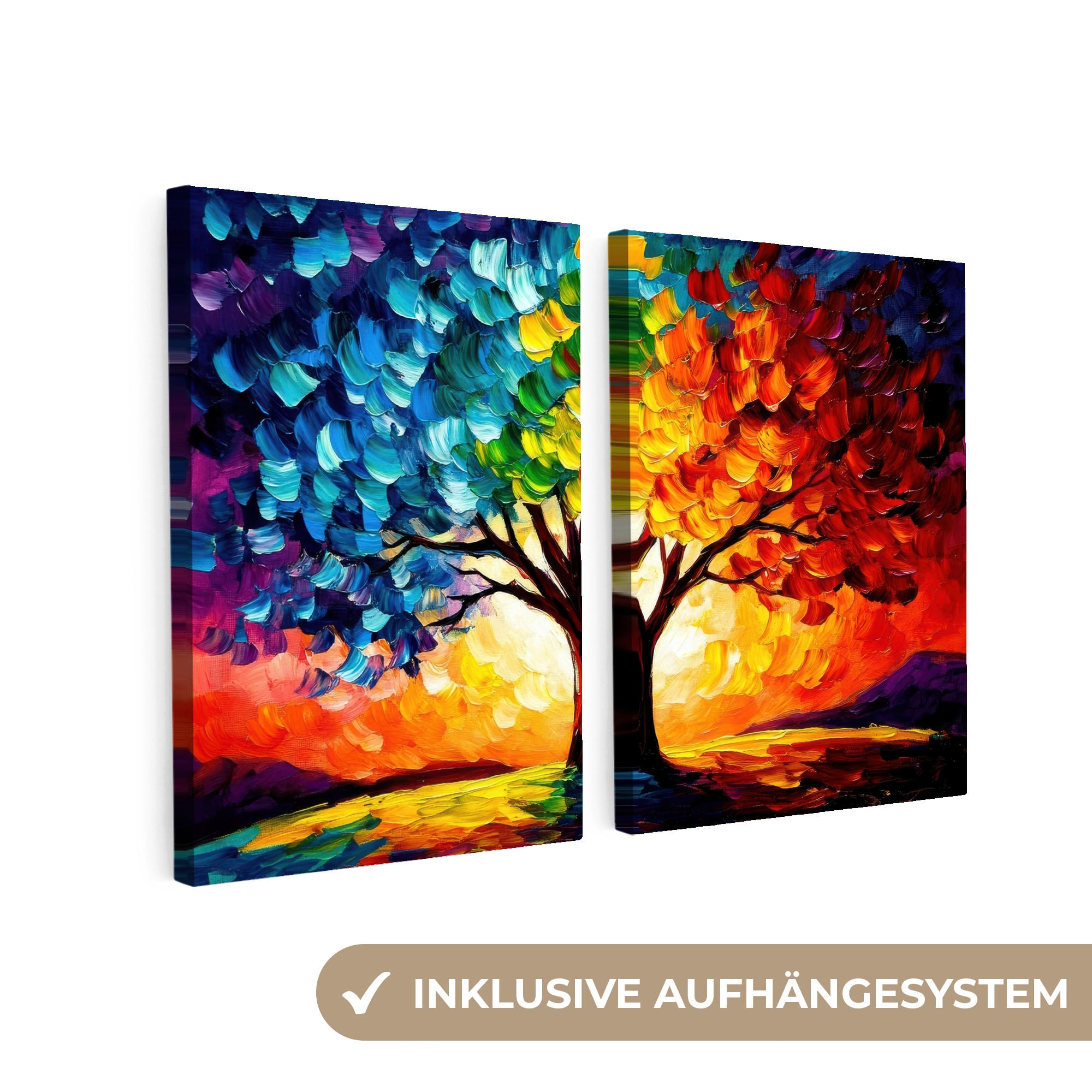 LEINWANDBILD 2er Set Baum - Farbenfroh - Malerei-Look - Abstrakt 60x40 cm - Multicolor, Textil (60/40cm) - MuchoWow