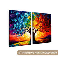 LEINWANDBILD 2er Set Baum - Farbenfroh - Malerei-Look - Abstrakt 180x120 cm - Multicolor, Textil (180/120cm) - MuchoWow