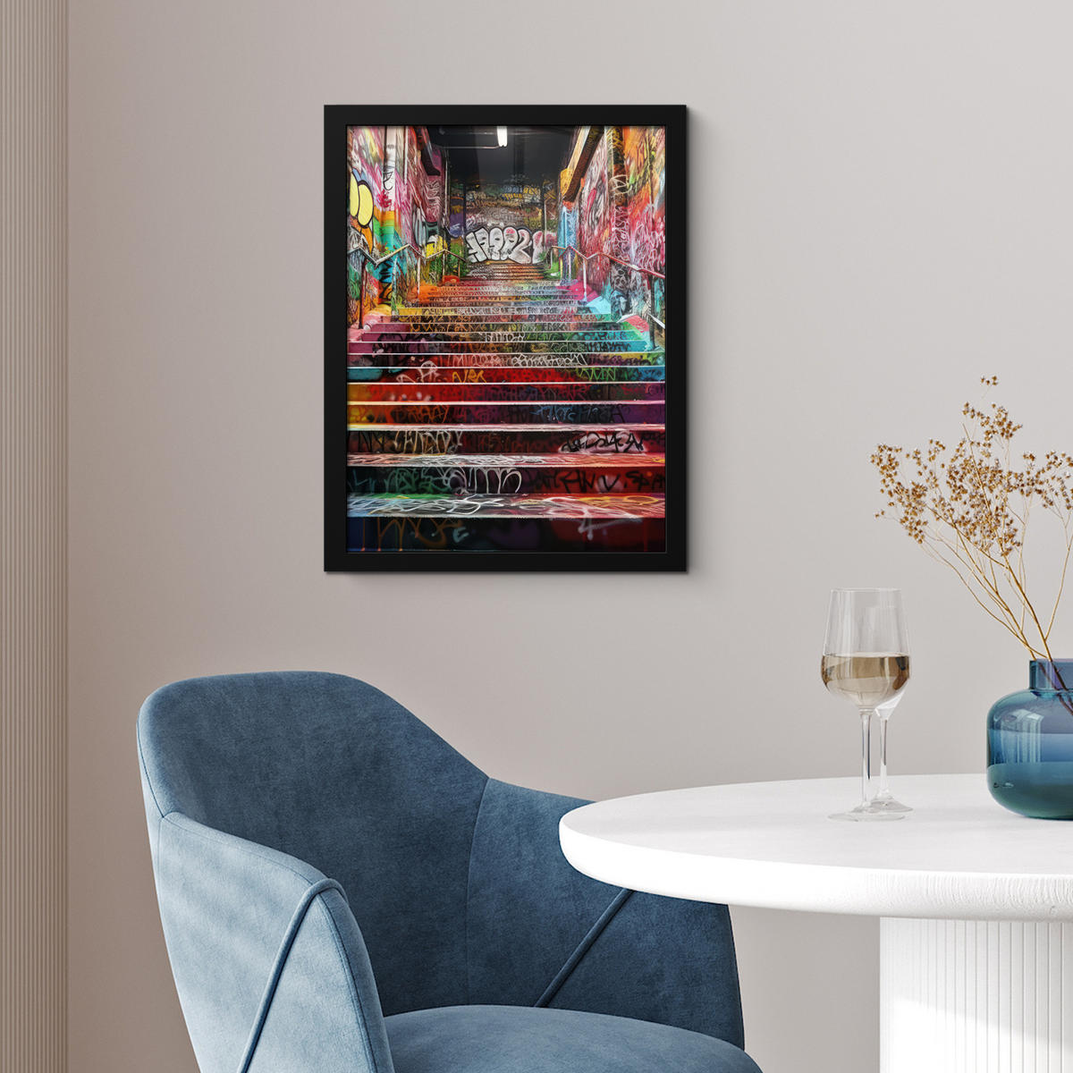 GERAHMTES BILD Treppe - Graffiti - Farben - Kunst 30x40 cm - Multicolor, Papier (30/40cm) - MuchoWow