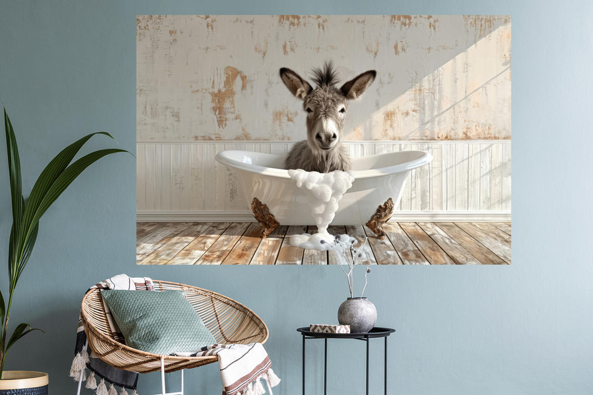 WANDTATTOO Esel - Tiere - Badewanne - Schaumstoff 120x80 cm - Weiß, Kunststoff (120/80/0.1cm) - MuchoWow