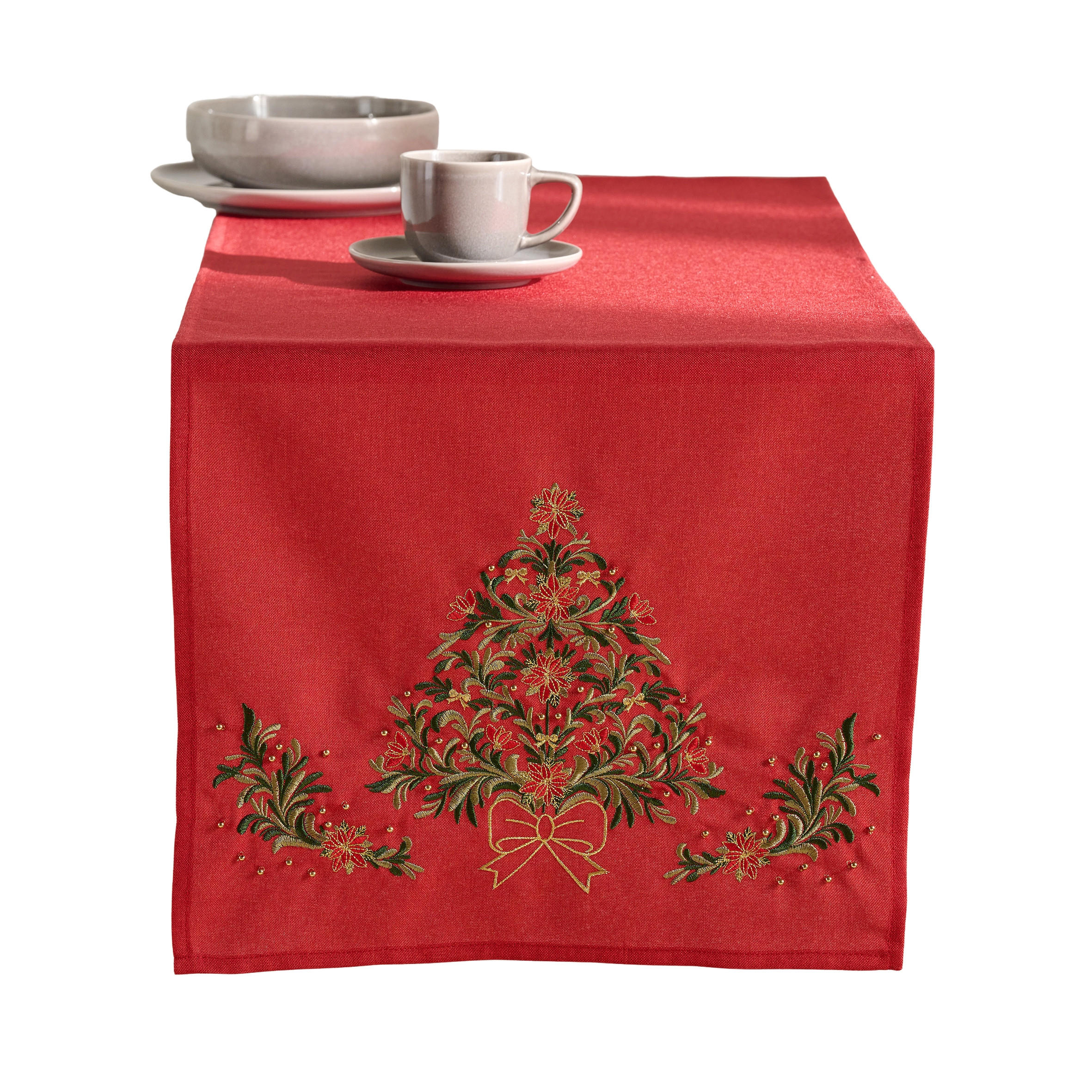 TISCHLÄUFER Bestickter NATAL, 40x180 cm, Rot, Weihnachten Deko Tischdecke, Christmas - Rot, Textil (180/40/1cm) - home&you