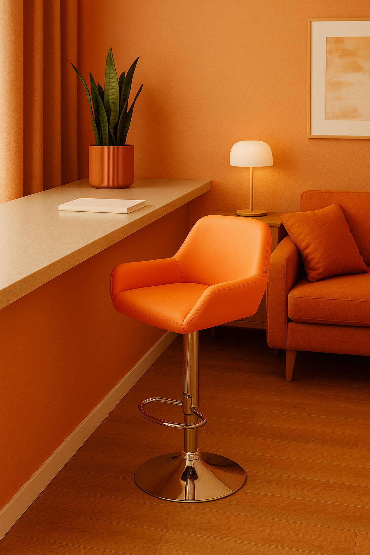 BARHOCKER 2er Set Prag Kunstleder chrom orange - Chromfarben/Orange, Kunststoff/Metall (51/109/52cm) - TPFLiving