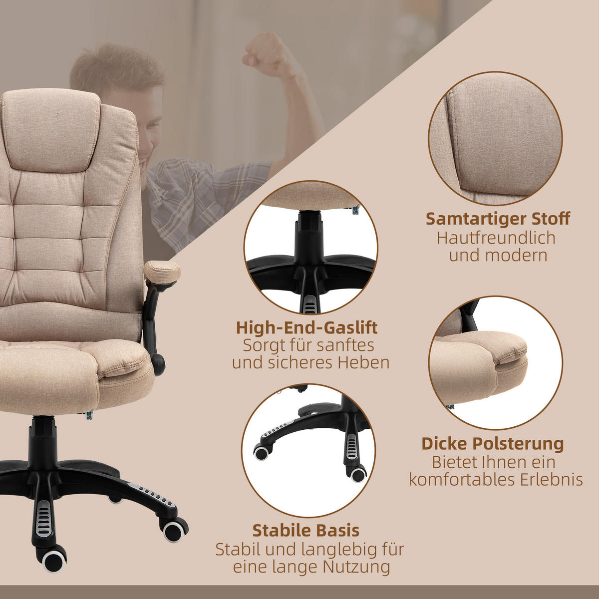 CHEFSESSEL DE-05027 Mit Wärmefunktion, ergonomisch & höhenverstellbar Braun - Braun, Metall (74/116/67cm) - ComfortXL
