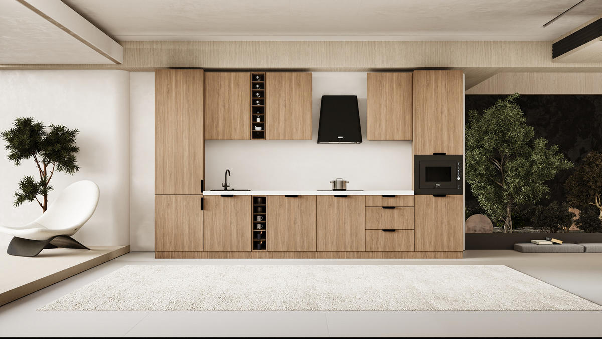 KÜCHENZEILE 360 cm - Sorento KS3-M375 - in Sonoma Eiche - Schwarz/Sonoma Eiche, Holz (375/247/58cm)