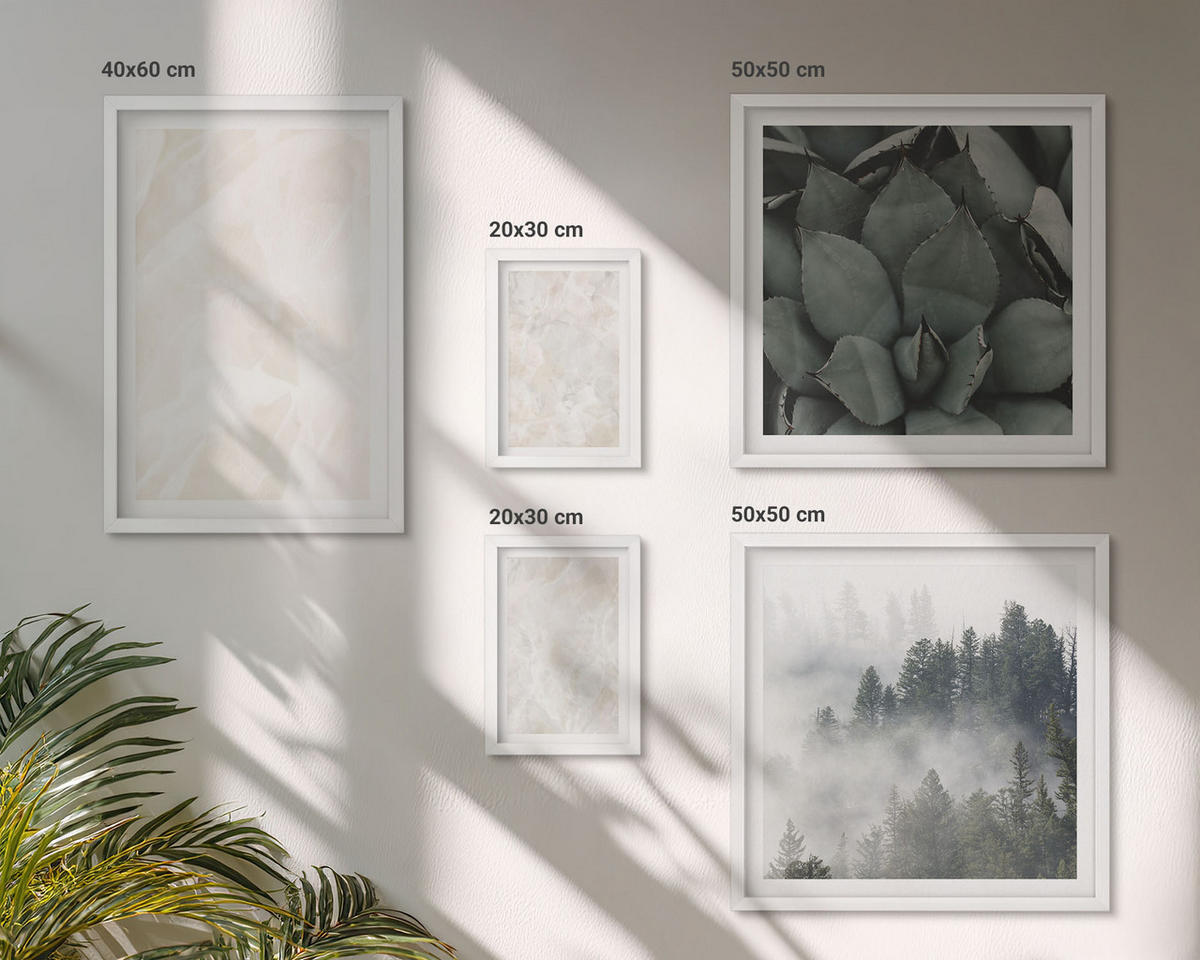 WANDBILDER 5er-Set - 50x50 cm & 20x30 cm & 40x60 cm Weißer Rahmen - Steinpastellmarmor - Weiß, Kunststoff (40/60cm) - ArtPrintCave