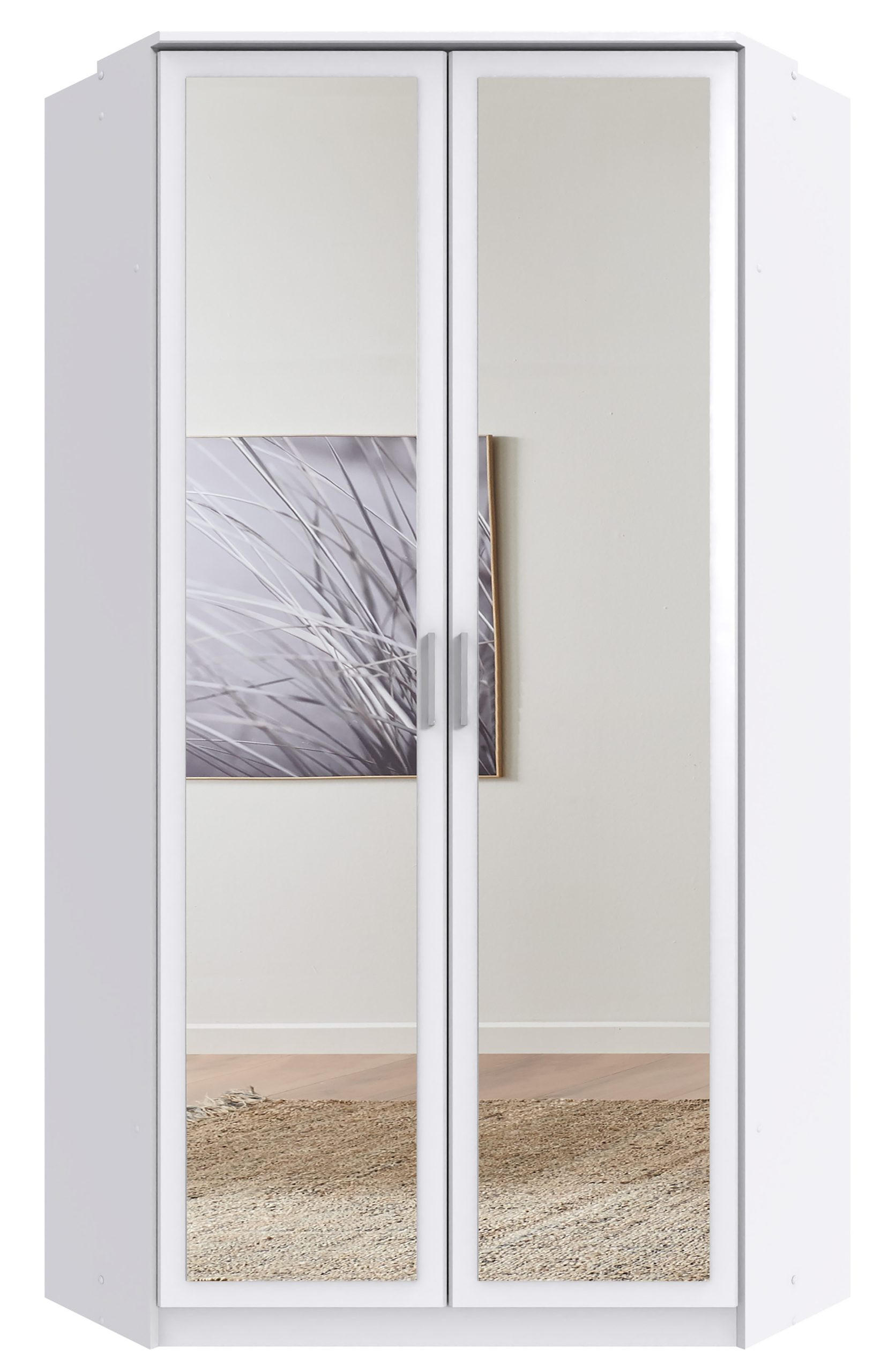 KLEIDERSCHRANK Click in Weiß mit Grafit - Eckkleiderschrank mit Spiegel - Weiß, Holzwerkstoff (95/198/95cm)