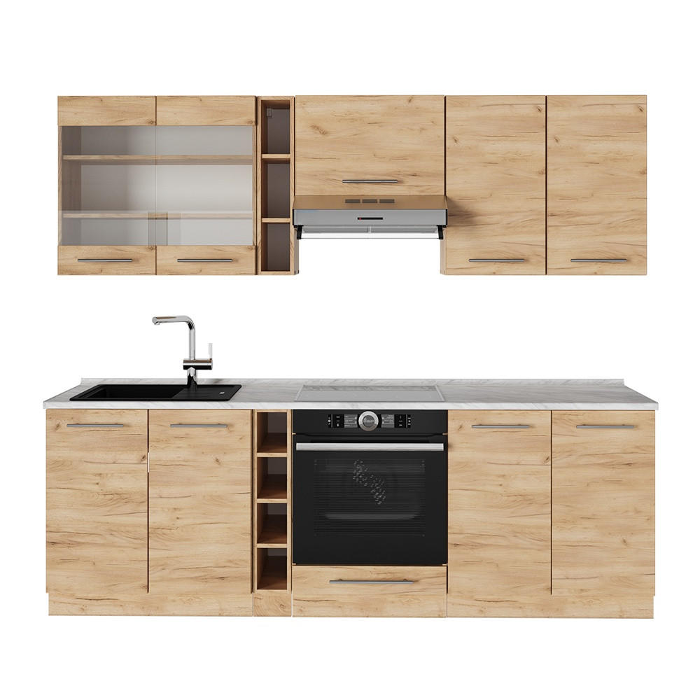 KUHINJA Fame-Line Zlati hrast z močjo 235 cm , DP Marmor - medeni hrast, leseni material (235/206.8/60cm) - Vicco