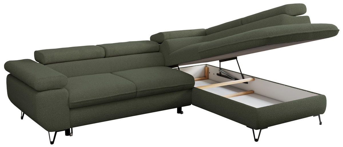 ECKSOFA PETER L Grün Boucle - Rechts Seite - Schwarz/Grün, Textil/Metall (273/208cm) - MKS
