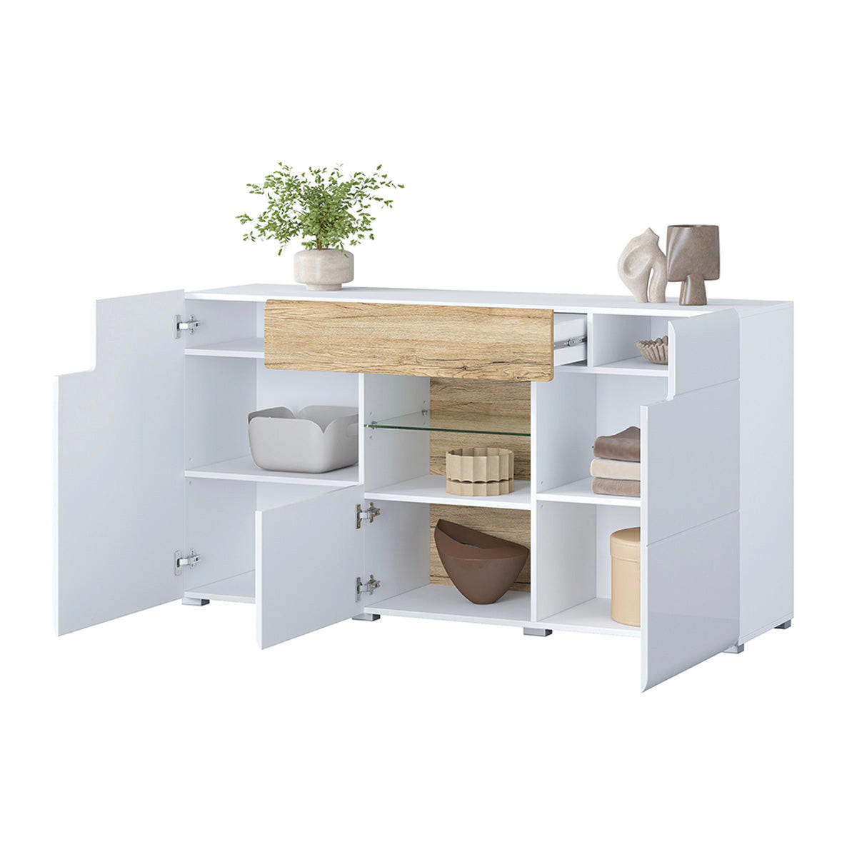 KOMODA Jules Bela in les - bela/rjava, leseni material (159/82/39cm) - Petits-meubles