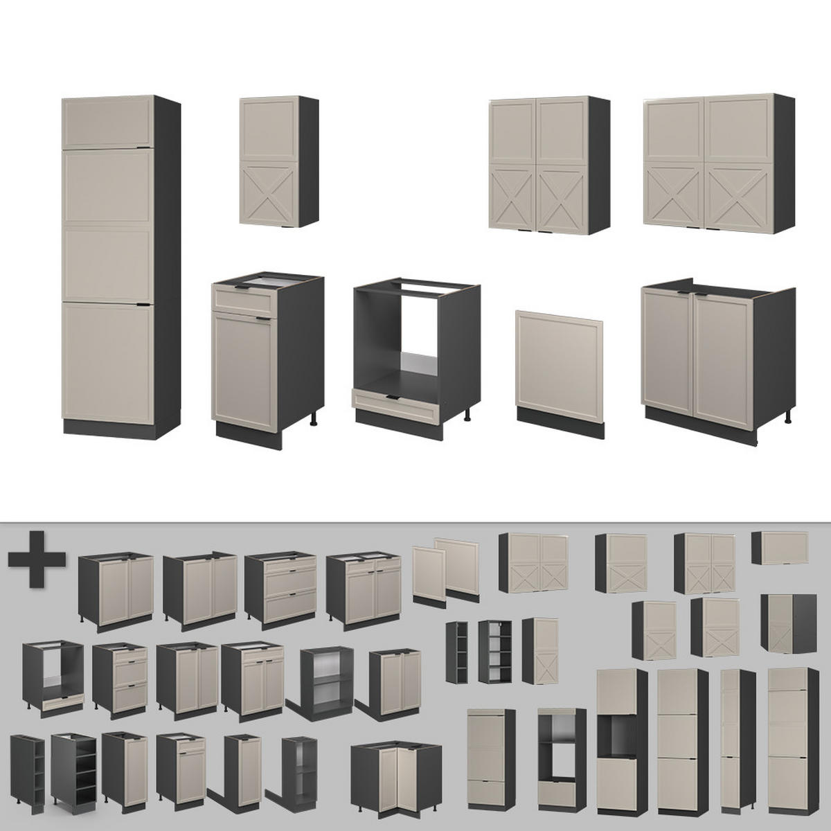 KÜCHENZEILE Fame-Line GrauBeige/Anthrazit 300 cm ohne AP - Anthrazit/Grau, Holzwerkstoff (300/81.6/46cm) - Vicco