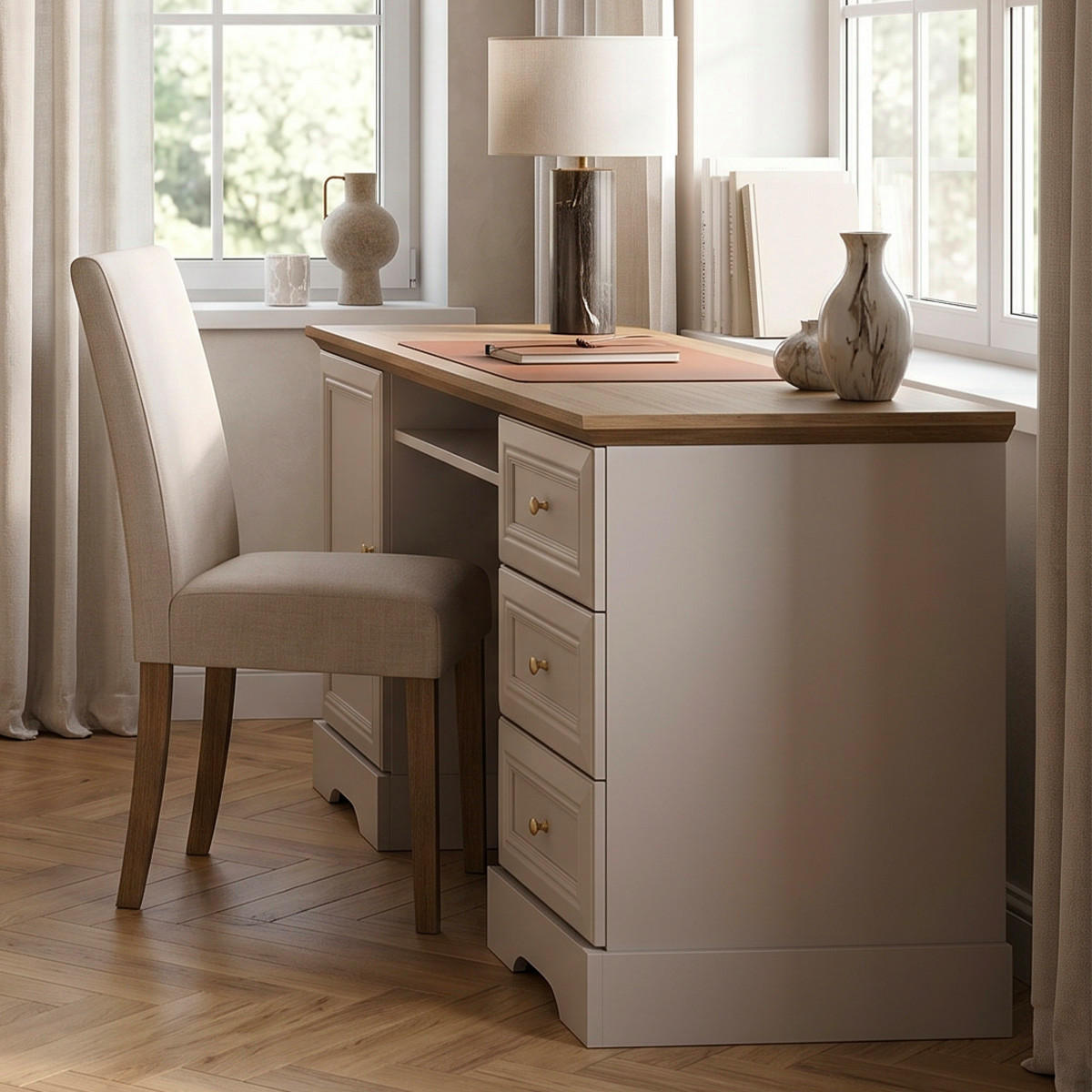 PÍSACÍ STÔL Dulci Kašmír a drevo - béžová, kompozitné drevo (57.2/144.7/72.4cm) - Petits-meubles