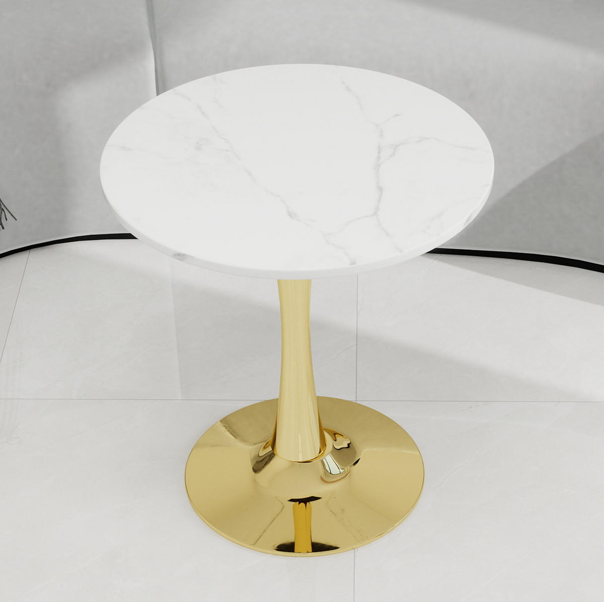 BEISTELLTISCH 70/70/72 cm mit runder Tischplatte in Marmoroptik und filigranem Design, Golden White - Goldfarben, Stein (70/70/72cm) - Redom