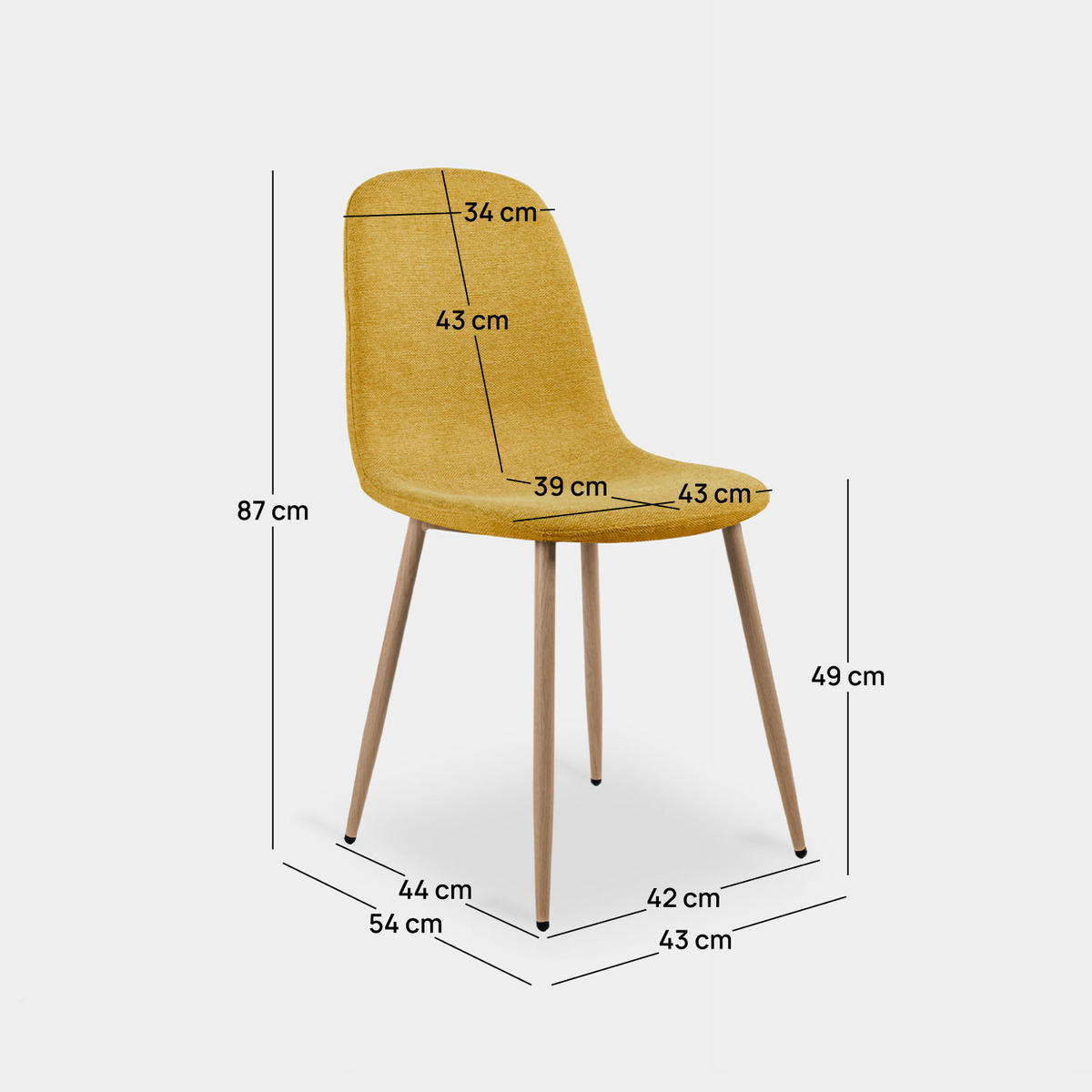 ESSZIMMERSTUHL Ellis Senf / Gelb 43 cm x 87 cm 4er-Set - Dunkelgelb, Textil (43/87/54cm) - Klast Home