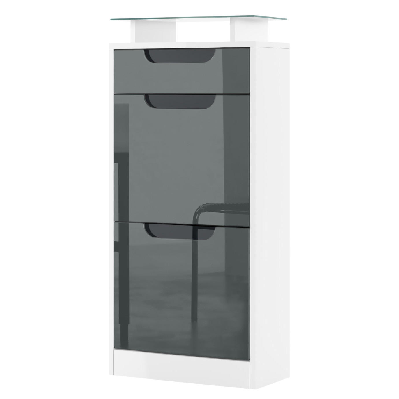 SCHUHSCHRANK Fiesta Grau Hochglanz / Schwarz Hochglanz - Grau, Holzwerkstoff (46/104/23cm) - Vladon