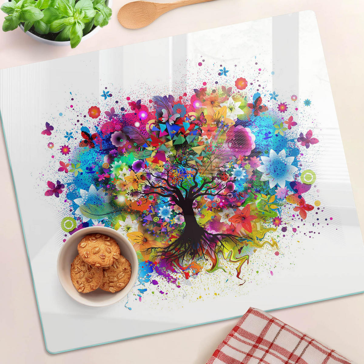 GLASPLATTE 60x52 cm Bunter Baum - Multicolor, Glas (60/0.4/52cm) - TULUP