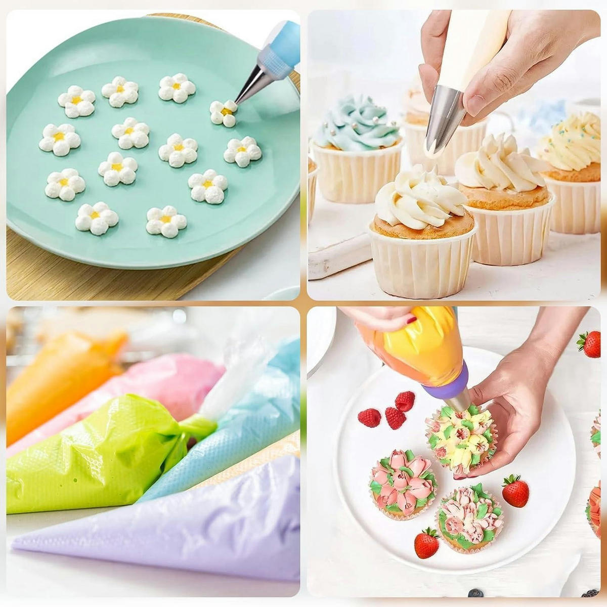SPRITZBEUTEL Set 100 Stück mit 12 Tüllen und wiederverwendbarem Beutel - Weiß, Kunststoff (2.5/16/16cm)