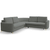ECKSOFA LAREN, modernes Schlafsofa mit Stauraum, Plastikfüße, L-förmig, lose Rückenkissen freistehend, RECHTS 252x251x85 cm Dark grey - Dunkelgrau, Holz/Textil (252/251cm) - DomoHome