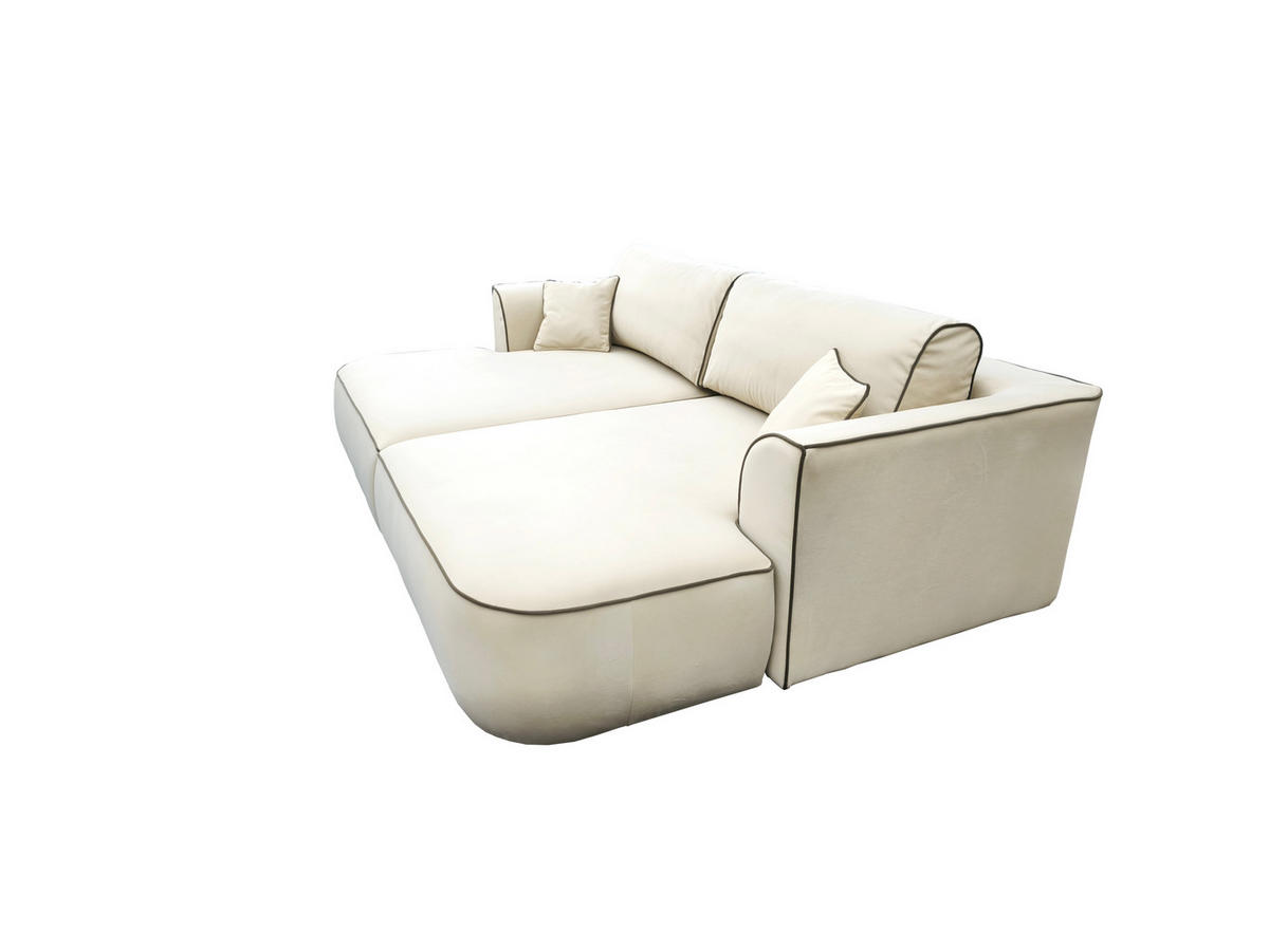 BIG SOFA COZI, Ecru mit mit braunem Keder, Matt Velvet - Ecru, Kunststoff/Textil (240/87/180cm) - KS Home Concept