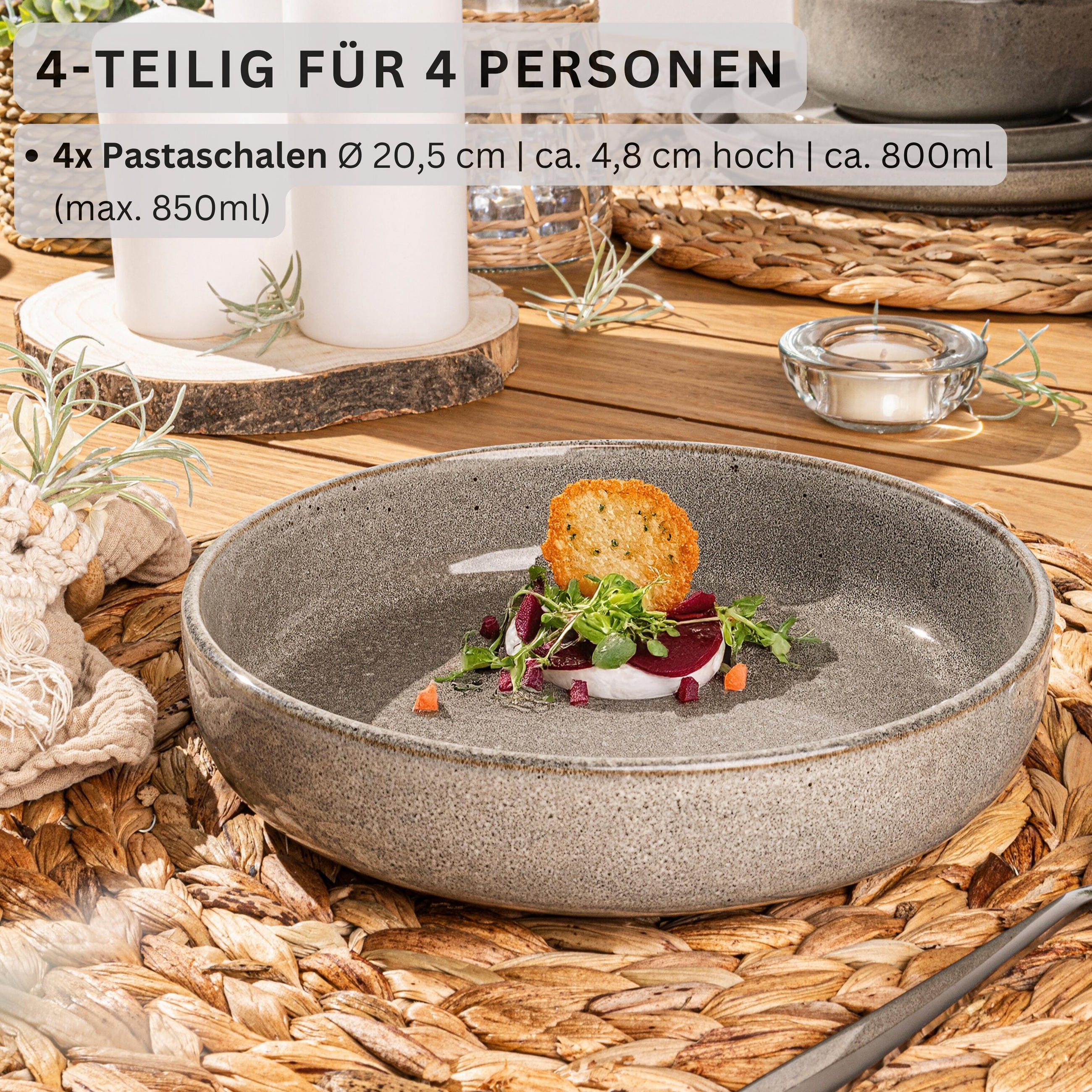 PASTASCHALEN SET KAIRO CLAY - 4 teilig aus Steingut - Grau, Keramik (26.5cm) - Sänger