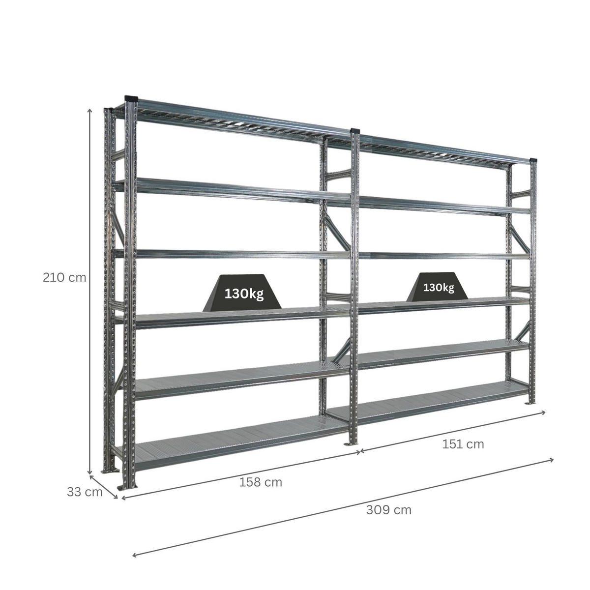 FACHBODENREGAL Proximo Stecksystem 210x300x32cm 6 Ebenen Beidseitig nutzbar Verzinkt - Silberfarben, Metall (300/210/32cm) - PROREGAL