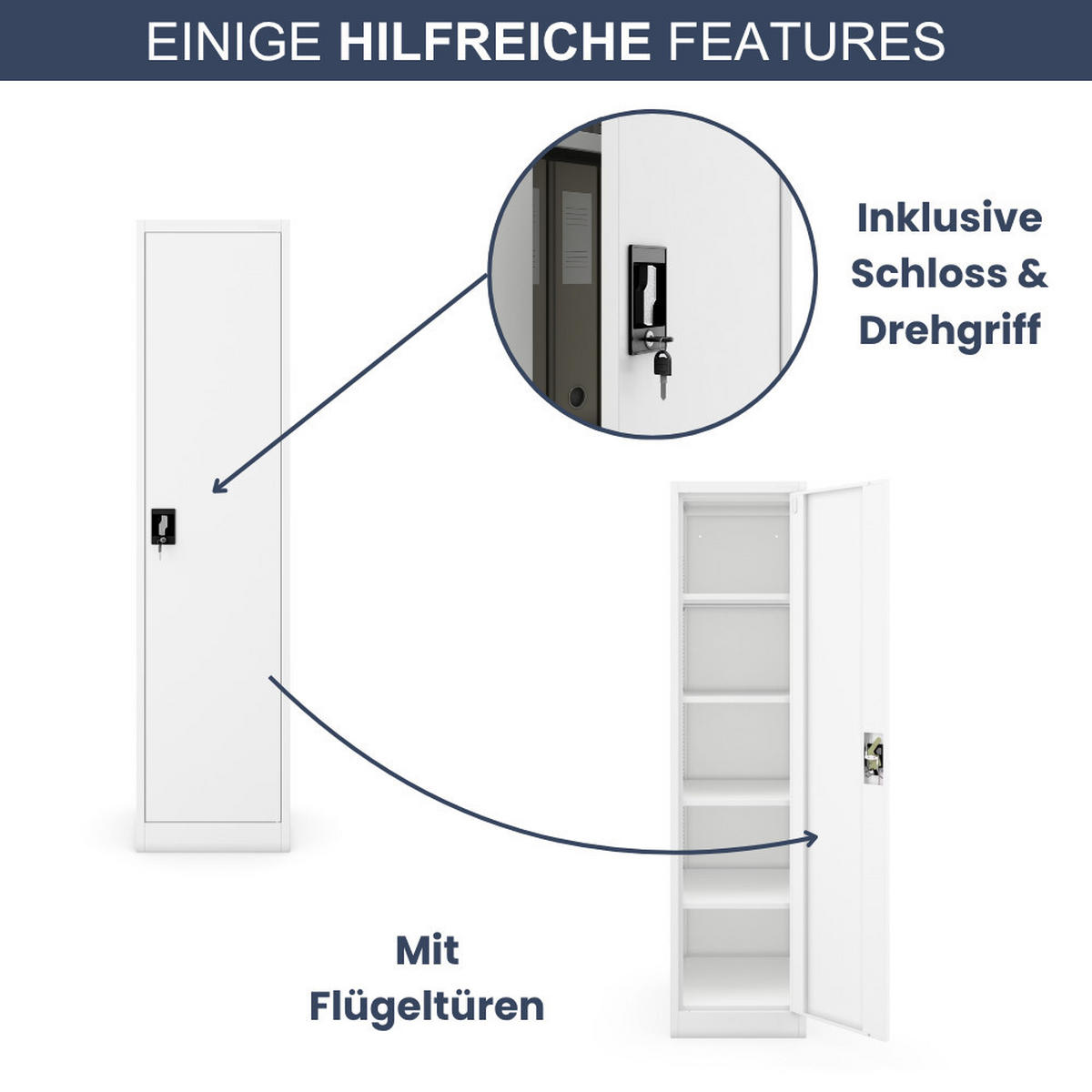 AKTENSCHRANK abschließbar KADO Flügeltüren 185x45x60cm Weiß - Weiß, Metall (45/185/60cm) - DELUKE