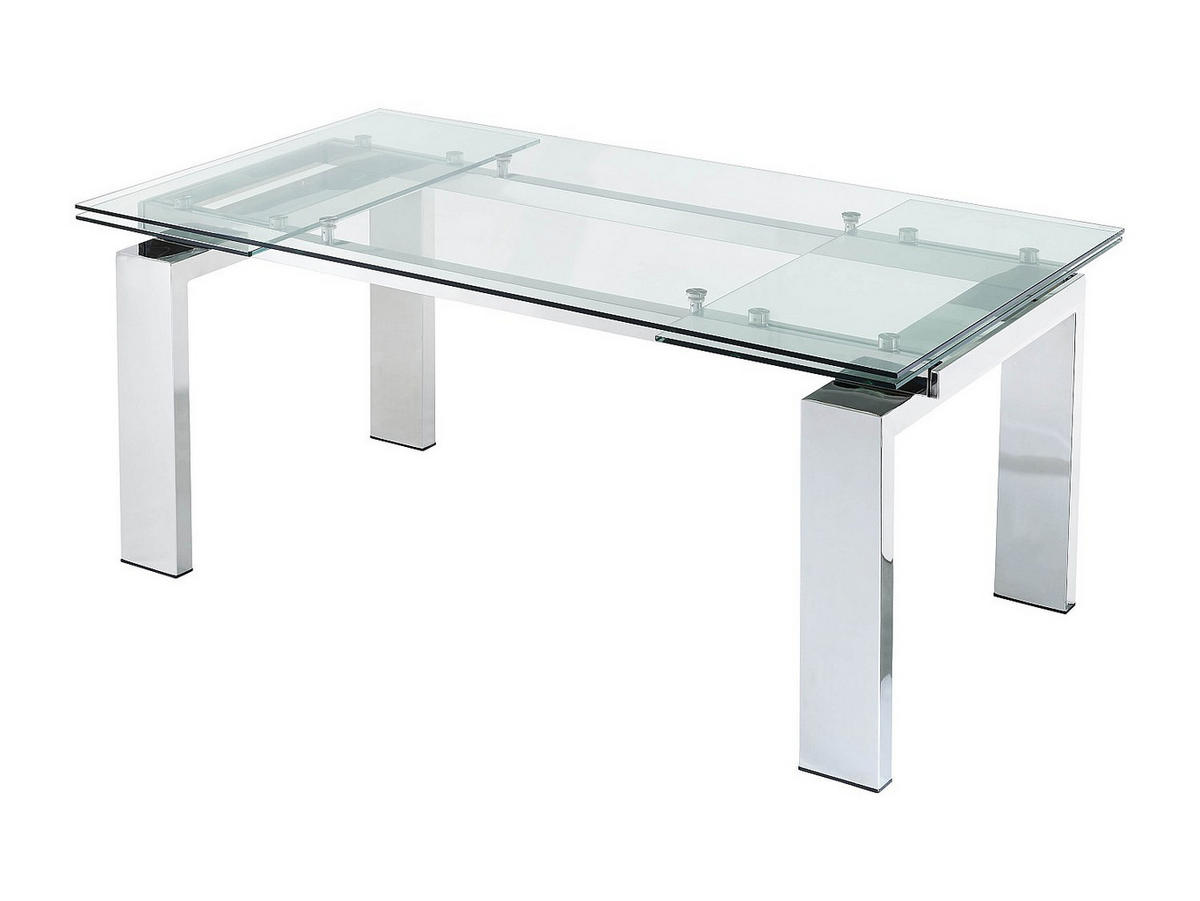 ESSTISCH ausziehbar - Glas & Metall - 8-10 Personen - LUBANA - Transparent/Silberfarben, Glas (100/270/76cm) - Vente-Unique