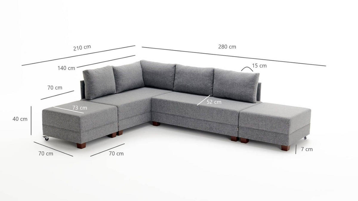 ECKSOFA mit rollbarer Schlaffunktion - Blau/Walnussfarben, Holz/Textil (280/210cm) - myHomelando