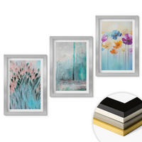 WANDBILDER 3er Set - 20x30 cm Silberner Rahmen - Hintergrundmuster mit Pastellblumen - Silberfarben, Kunststoff (20/30cm) - ArtPrintCave